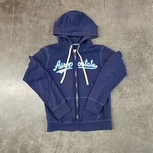 Aeropostale Navy Full Zip Hoodie Logo Graphic Y2K Women's Size L